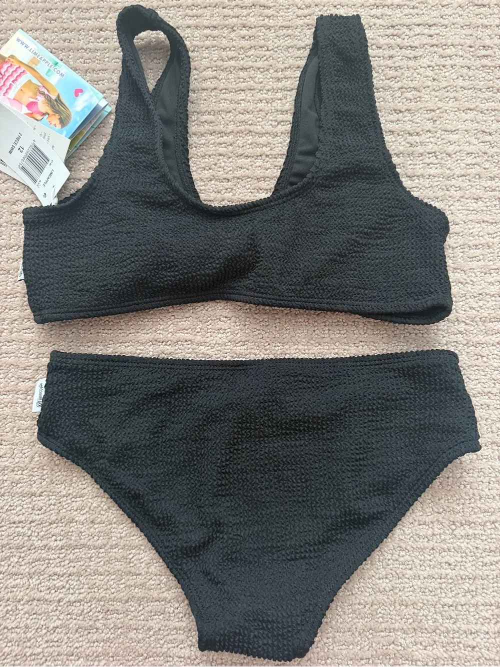 Limeapple Black Textured Two-Piece Swim Set